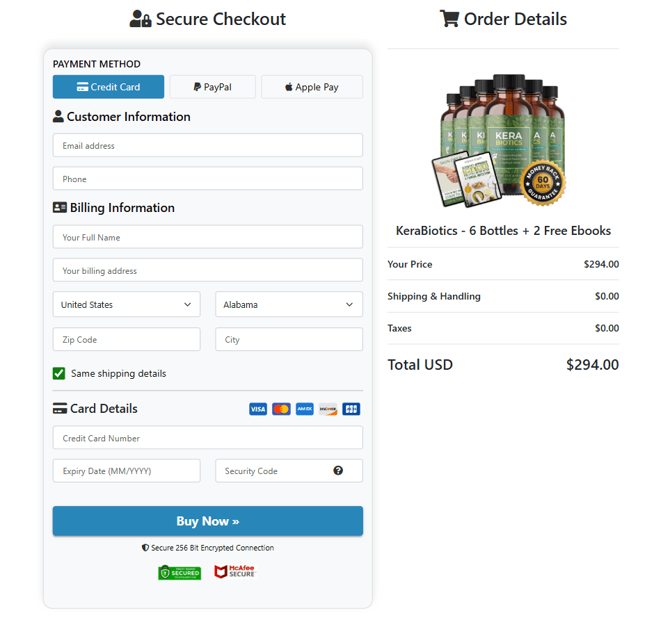 KeraBiotics™ checkout page